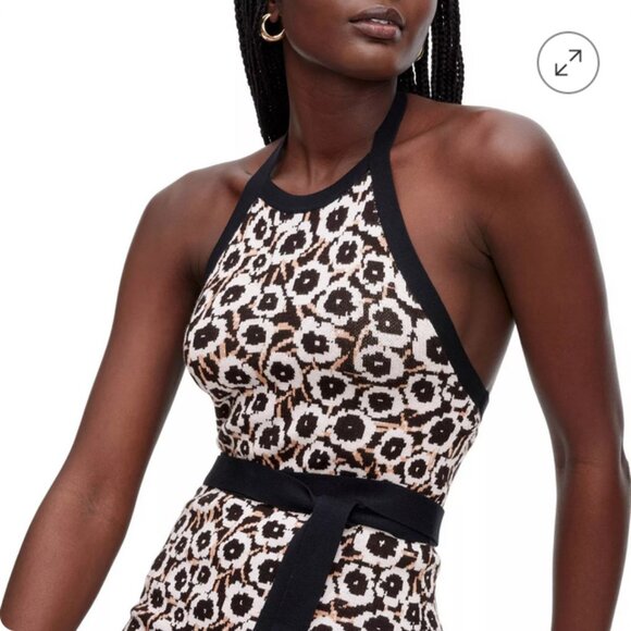 DVF Halter Tie Neck Neutral Poppy Sweaterknit Midi Dress NWT Size MEDIUM - Picture 3 of 9